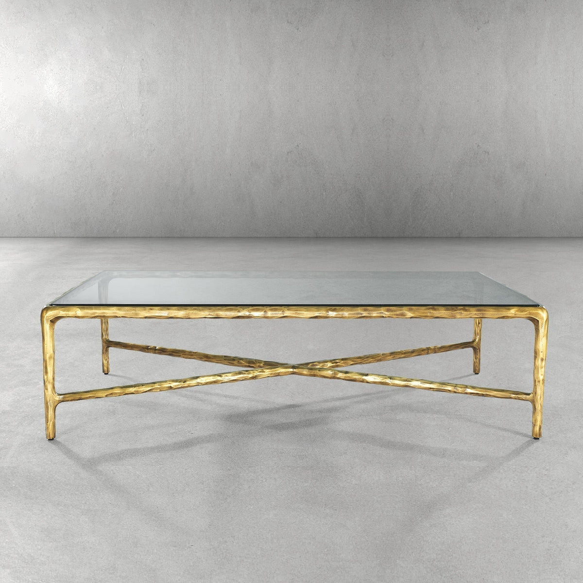 Thaddeus Forged Iron Square Glass Coffee Table - Lamp Modern