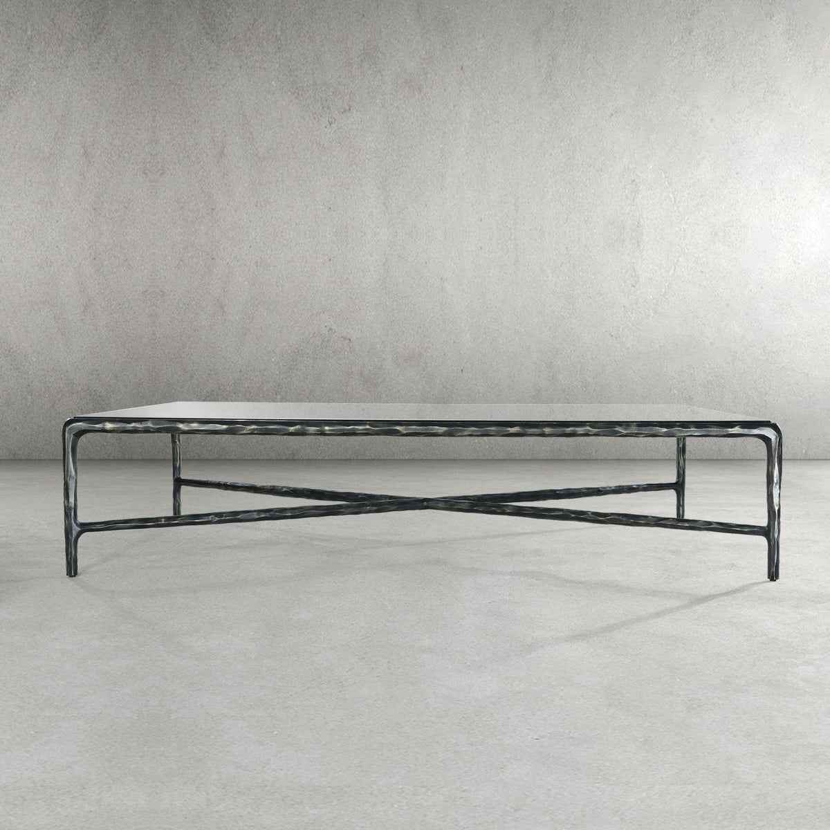 Thaddeus Forged Iron Rectangle Glass Coffee Table - Lamp Modern