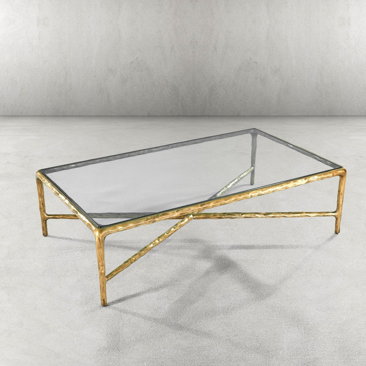 Thaddeus Forged Iron Rectangle Glass Coffee Table - Lamp Modern