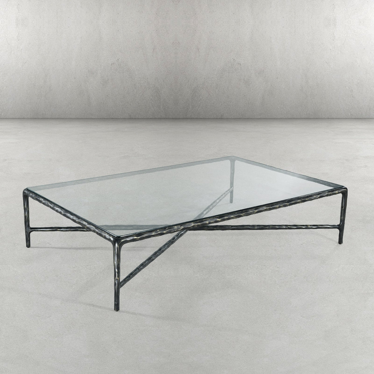 Thaddeus Forged Iron Rectangle Glass Coffee Table - Lamp Modern