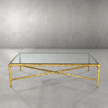 Thaddeus Forged Iron Square Glass Coffee Table - Lamp Modern