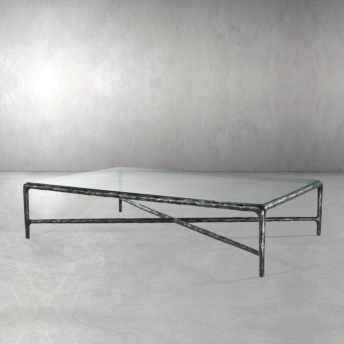 Thaddeus Forged Iron Rectangle Glass Coffee Table - Lamp Modern