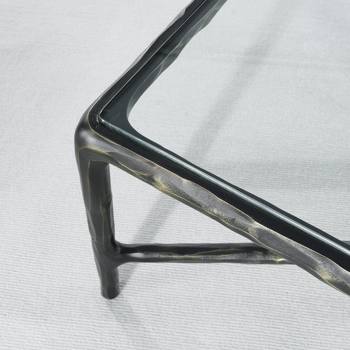 Thaddeus Forged Iron Square Glass Coffee Table - Lamp Modern
