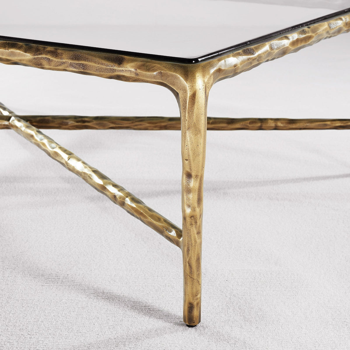 Thaddeus Forged Iron Square Glass Coffee Table - Lamp Modern