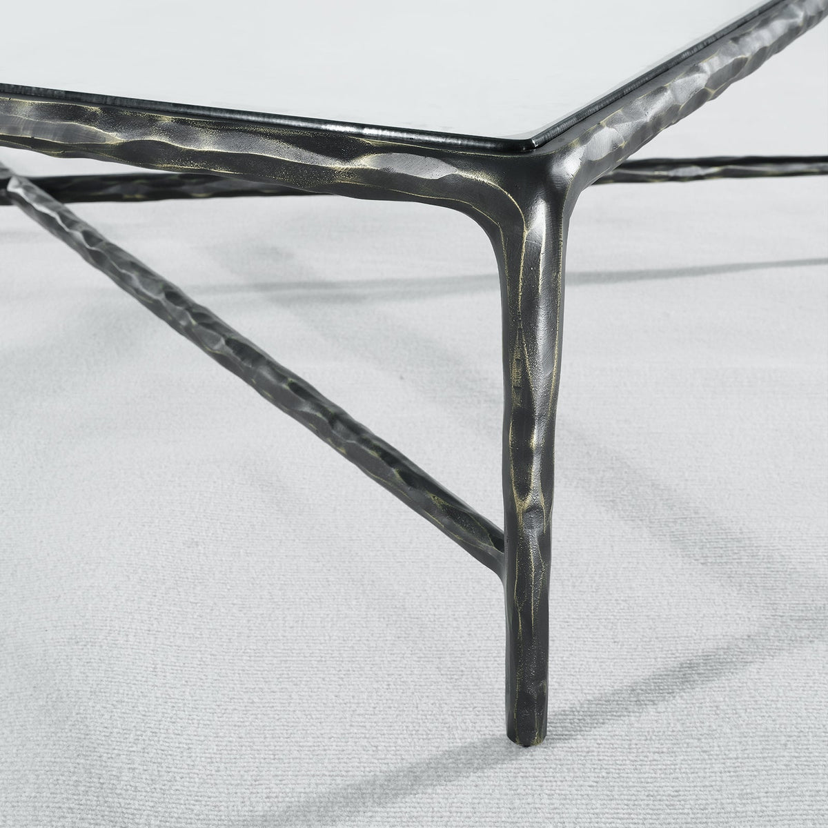 Thaddeus Forged Iron Square Glass Coffee Table - Lamp Modern