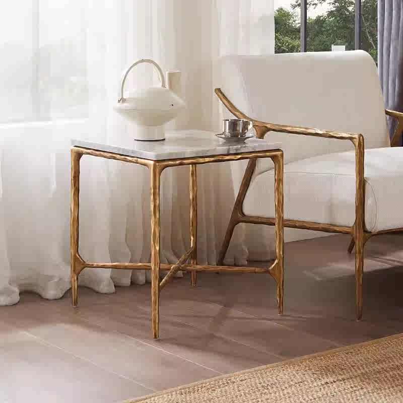 Thaddeus Forged Iron Mabrble Square Side Table 18" 22" Overhang O - Lamp Modern