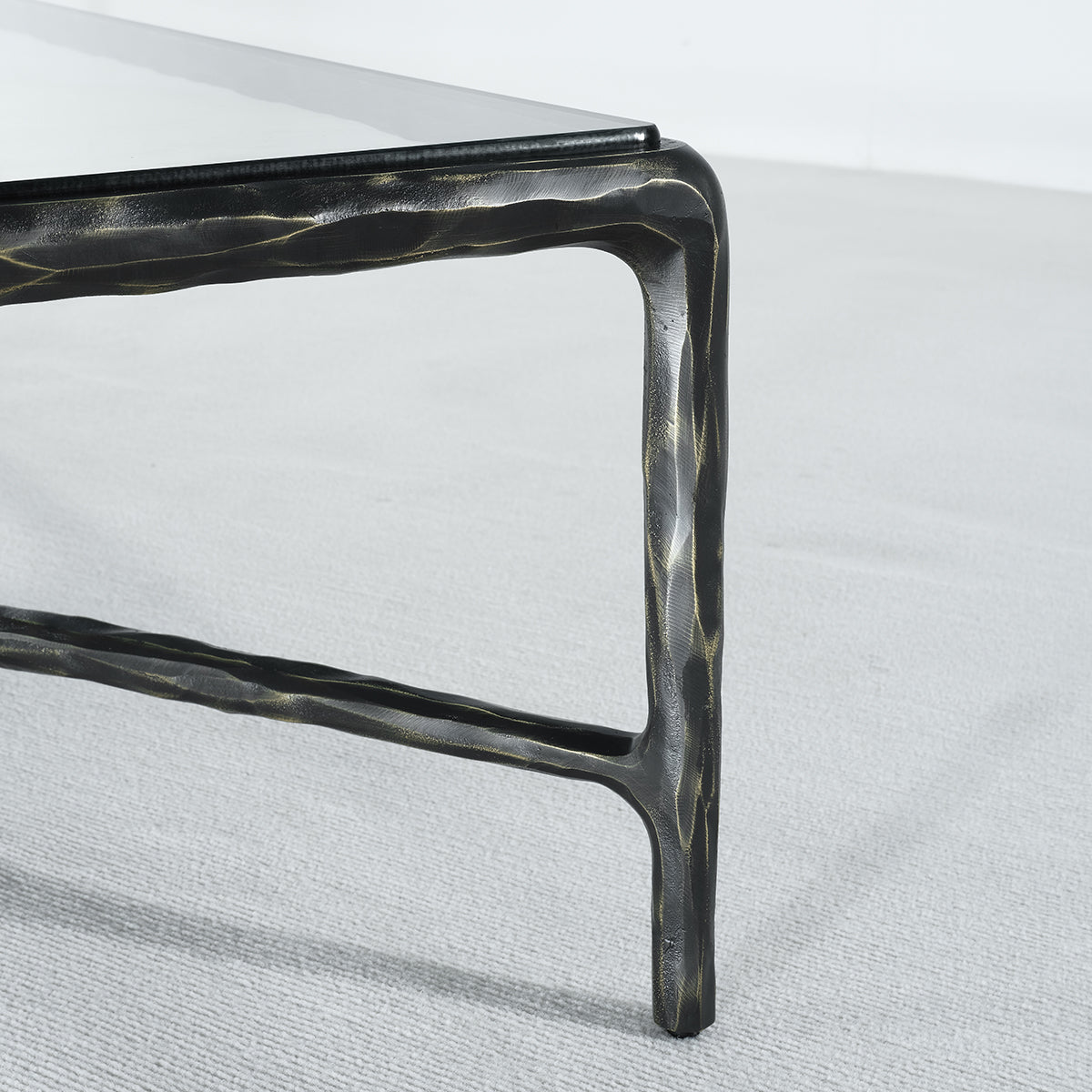 Thaddeus Forged Iron Square Glass Coffee Table - Lamp Modern