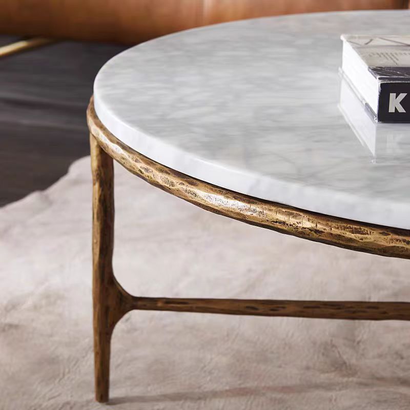 Thaddeus Forged Iron Marble Round Coffee Table 3 Table Legs 35" - Lamp Modern