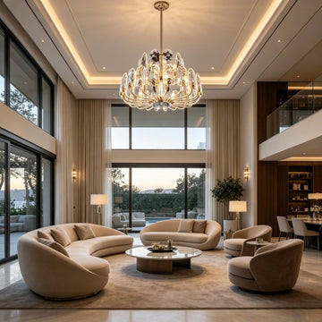 Seraphina Sculpted Glass Leaf Chandelier in Champagne Brass