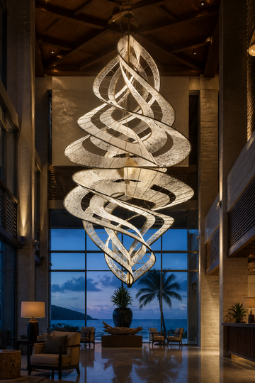 Helix Grand Spiral Textured Glass LED Chandelier