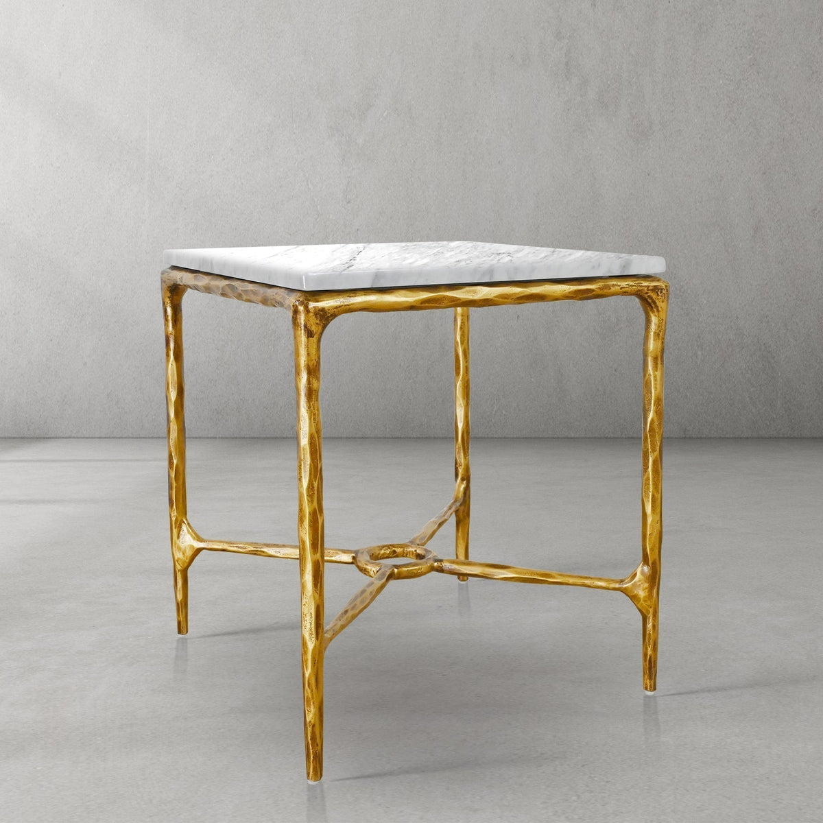 Thaddeus Forged Iron Mabrble Square Side Table 18" 22" Overhang O - Lamp Modern