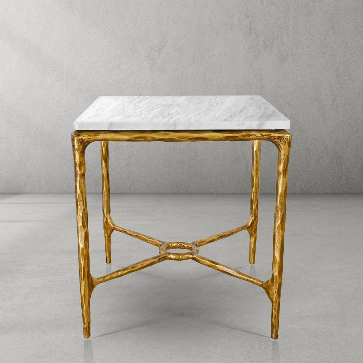 Thaddeus Forged Iron Mabrble Square Side Table 18" 22" Overhang O - Lamp Modern