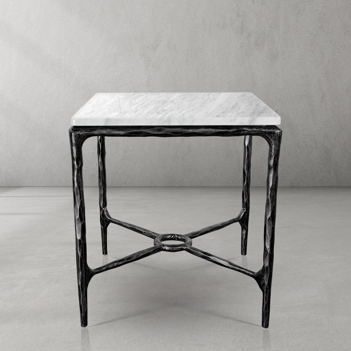Thaddeus Forged Iron Mabrble Square Side Table 18" 22" Overhang O - Lamp Modern
