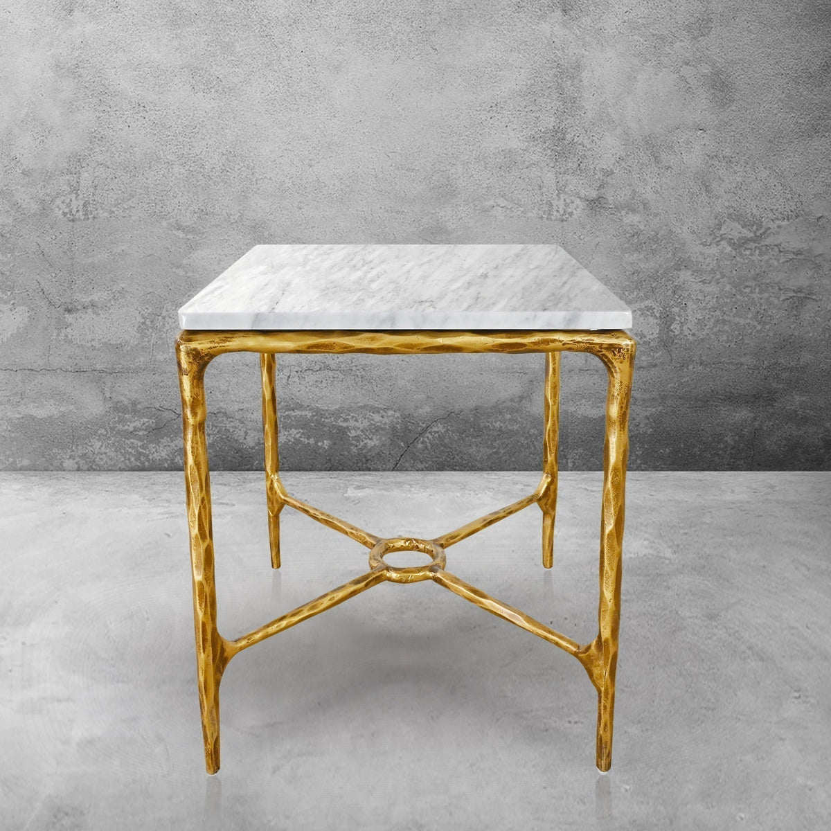 Thaddeus Forged Iron Mabrble Square Side Table 18" 22" Overhang O - Lamp Modern