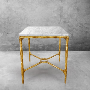 Thaddeus Forged Iron Mabrble Square Side Table 18" 22" Overhang O - Lamp Modern