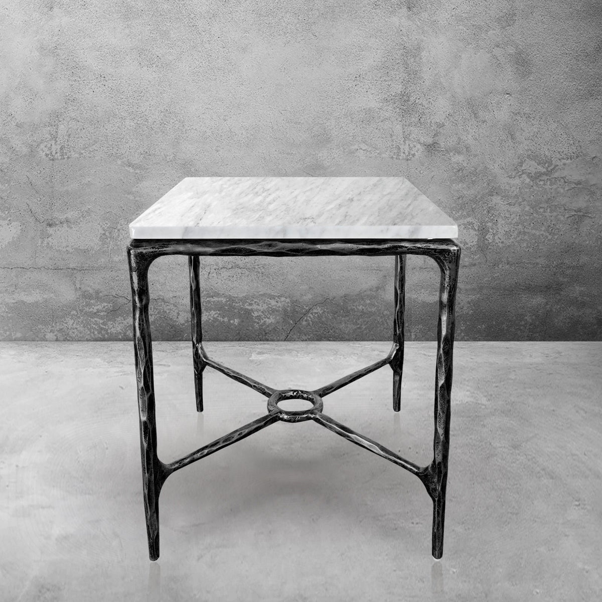 Thaddeus Forged Iron Mabrble Square Side Table 18" 22" Overhang O - Lamp Modern