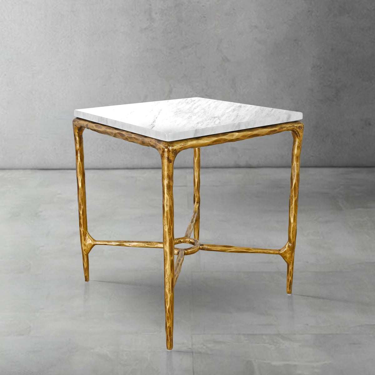 Thaddeus Forged Iron Mabrble Square Side Table 18" 22" Overhang O - Lamp Modern