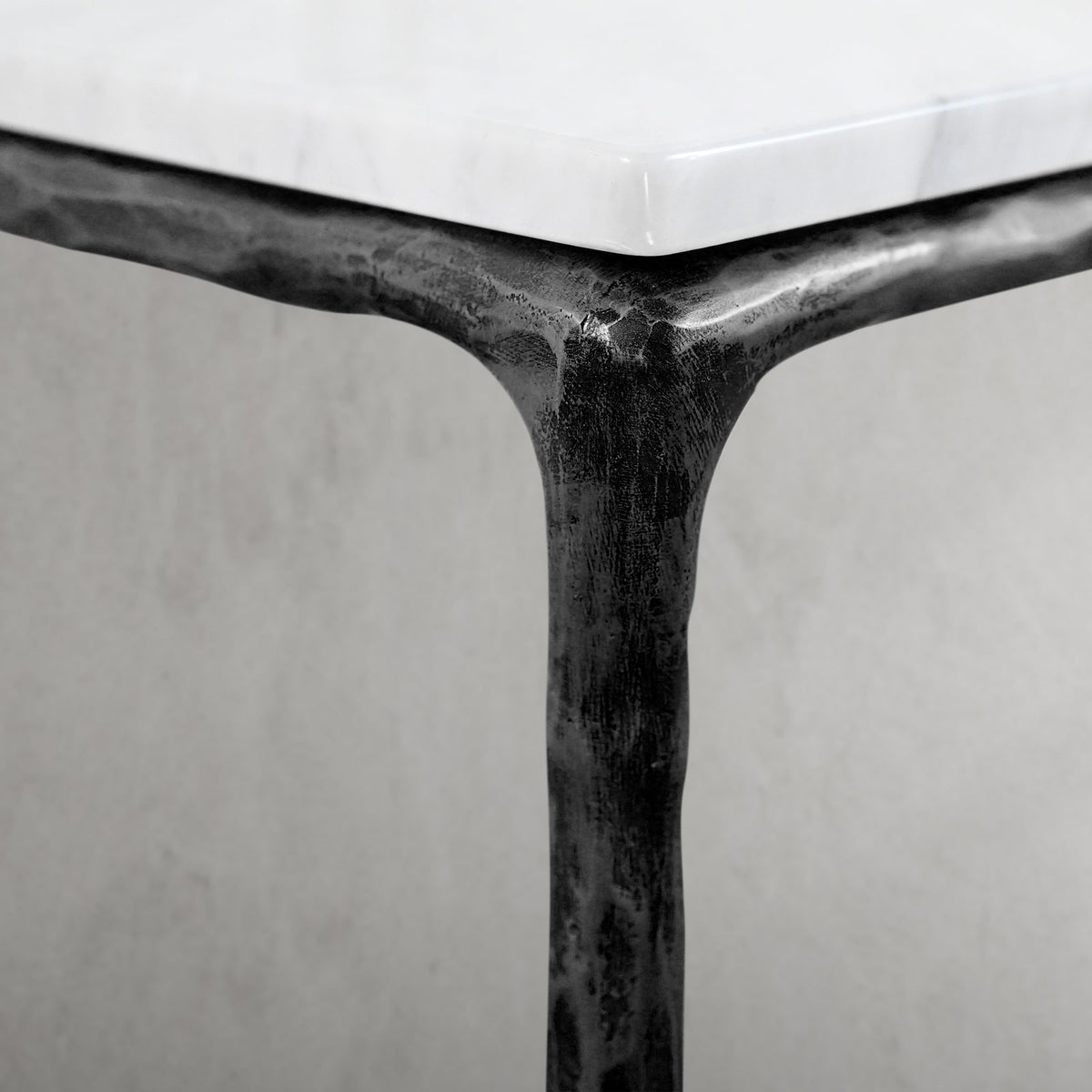 Thaddeus Forged Iron Mabrble Square Side Table 18" 22" Overhang O - Lamp Modern
