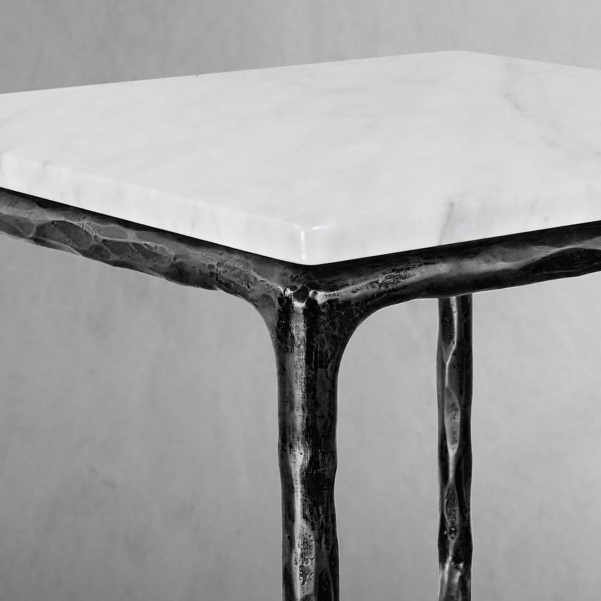 Thaddeus Forged Iron Mabrble Square Side Table 18" 22" Overhang O - Lamp Modern