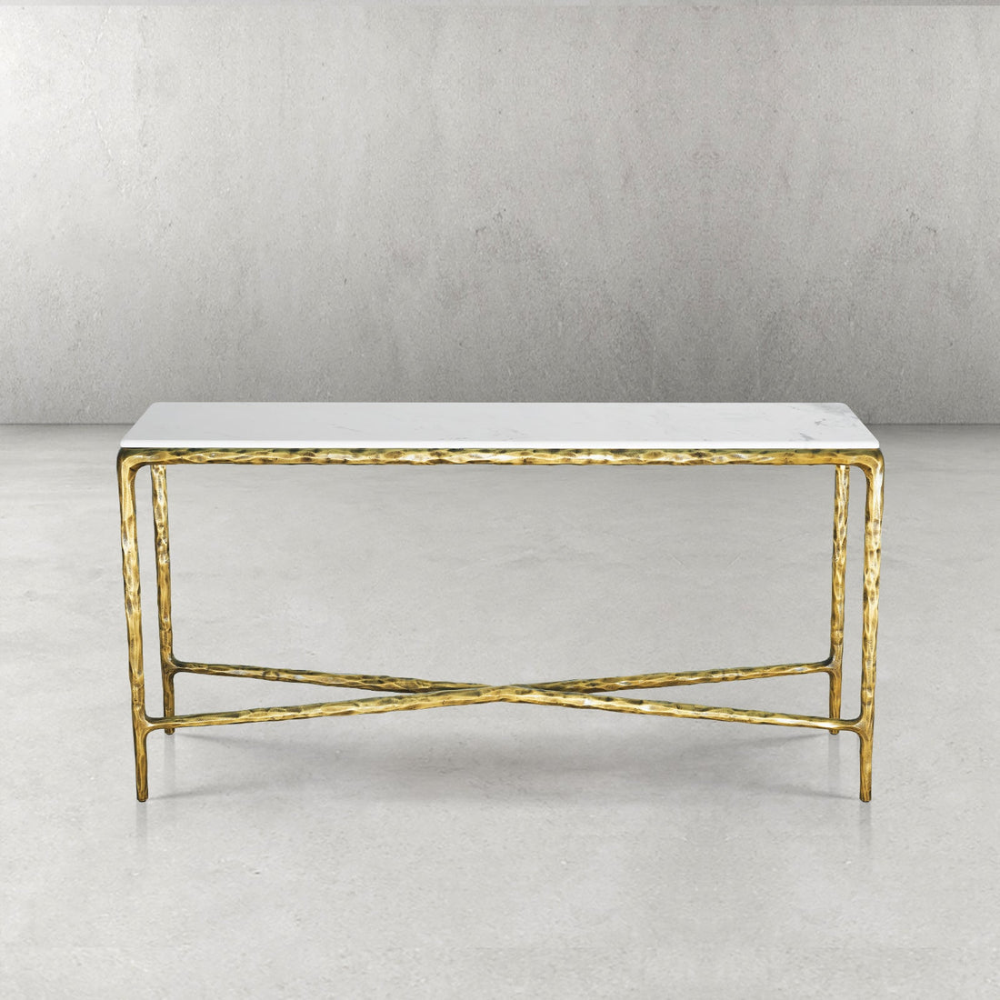 Thaddeus Forged Iron Rectangle Marble Console Table 60" 72" - Lamp Modern