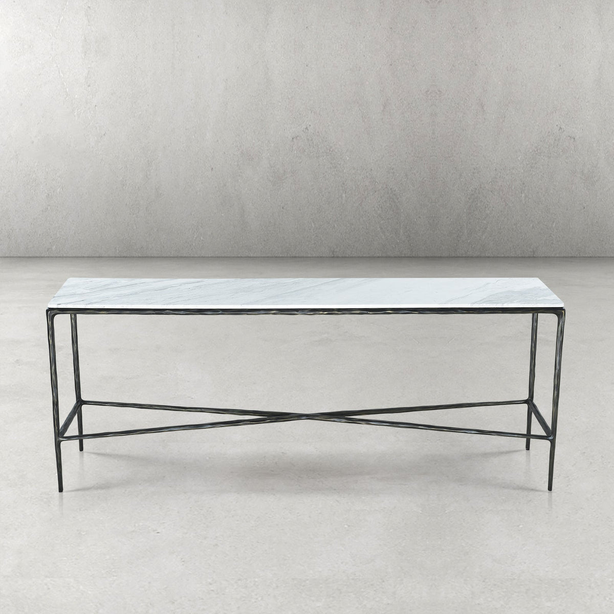 Thaddeus Forged Iron Rectangle Marble Console Table 60" 72" - Lamp Modern
