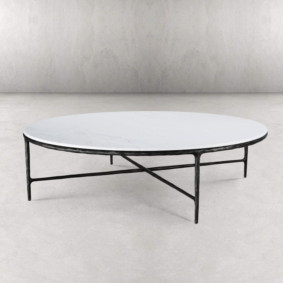 Thaddeus Forged Iron Marble Round Coffee Table 36" 55" - Lamp Modern