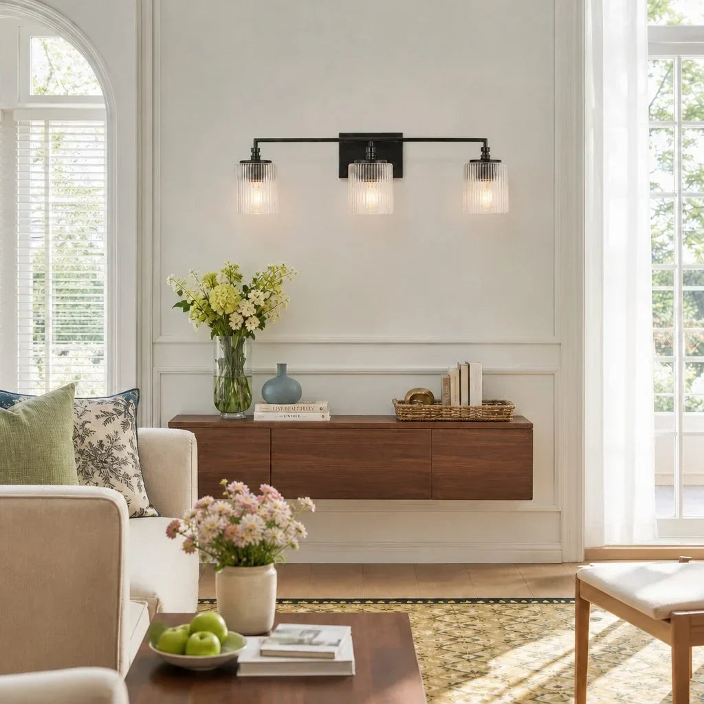 lampmodern Veyra Modern 3-Light Ribbed Glass Cylinder Wall Lamp