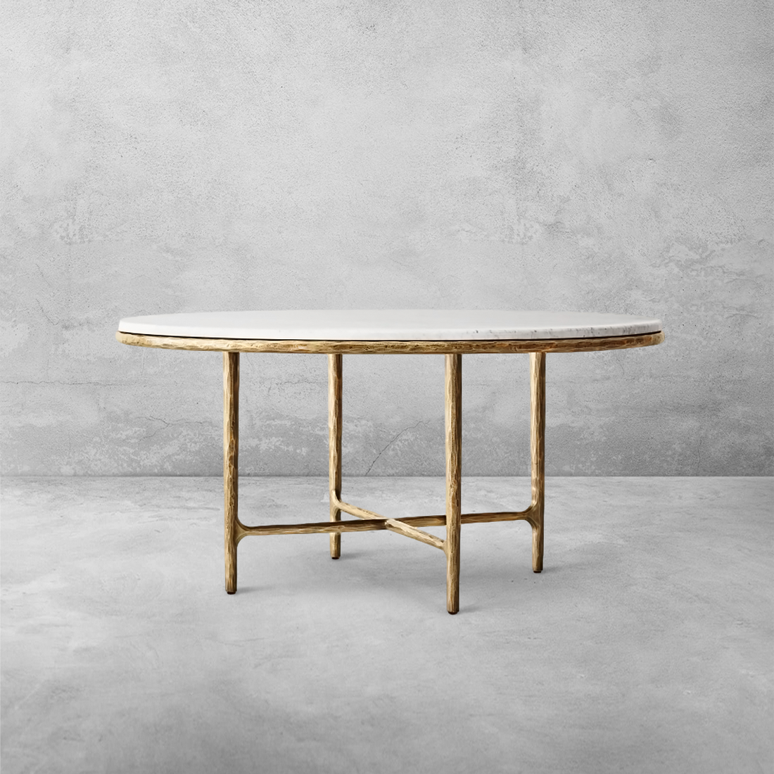 Hand-Forged Metal Marble Round Dining Table