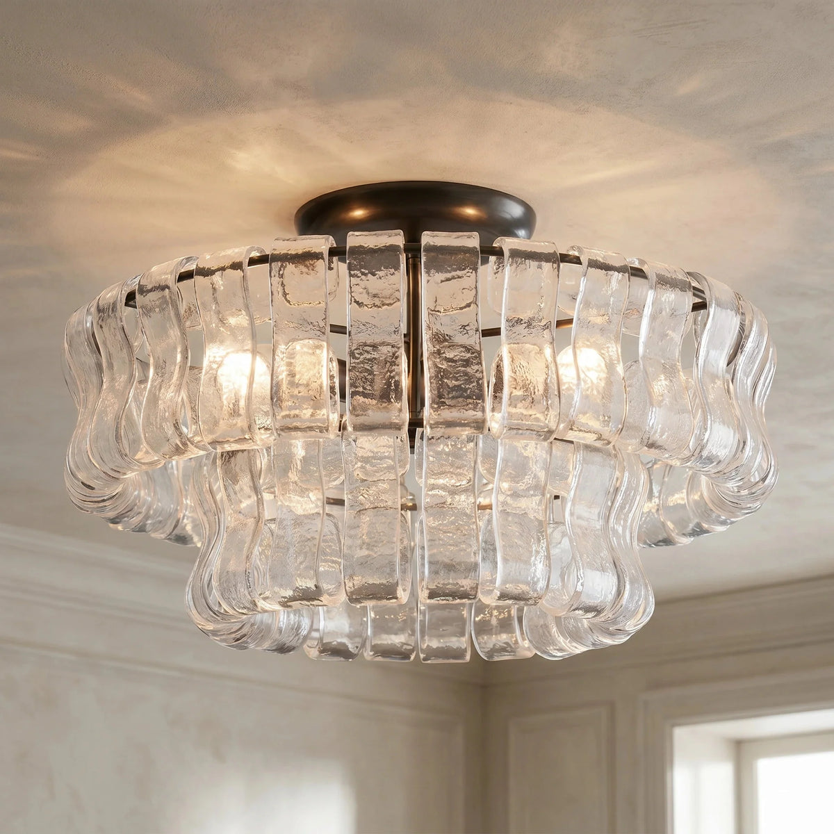 2-Tier Ghiaccio Glass Round Flushmount 18" - lampmodern