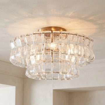 2-Tier Ghiaccio Glass Round Flushmount 18" - lampmodern