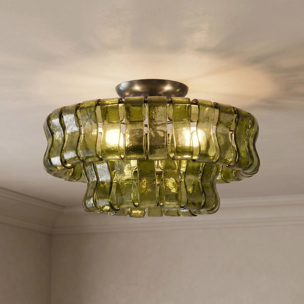 2-Tier Ghiaccio Glass Round Flushmount 18" - lampmodern