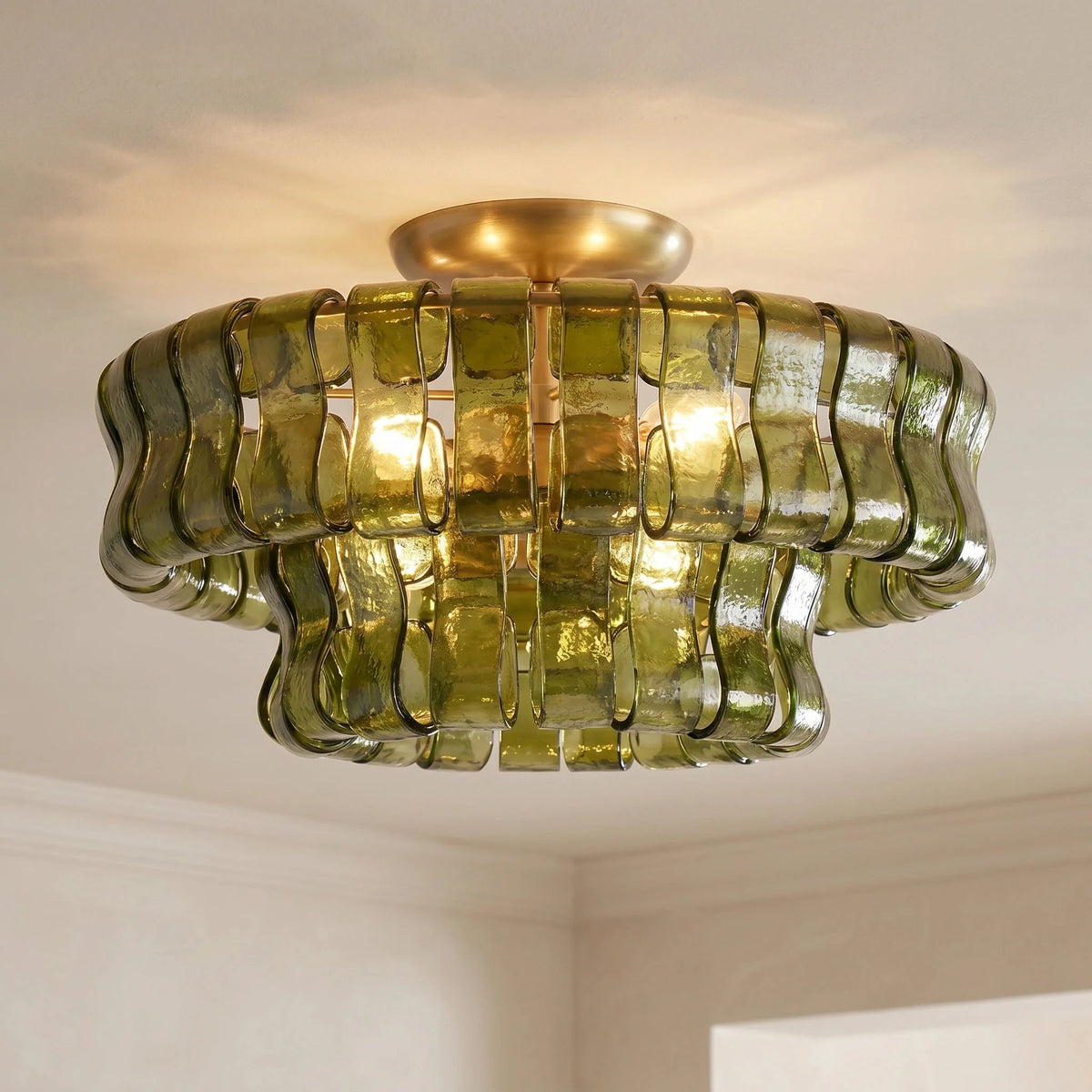 2-Tier Ghiaccio Glass Round Flushmount 18" - lampmodern
