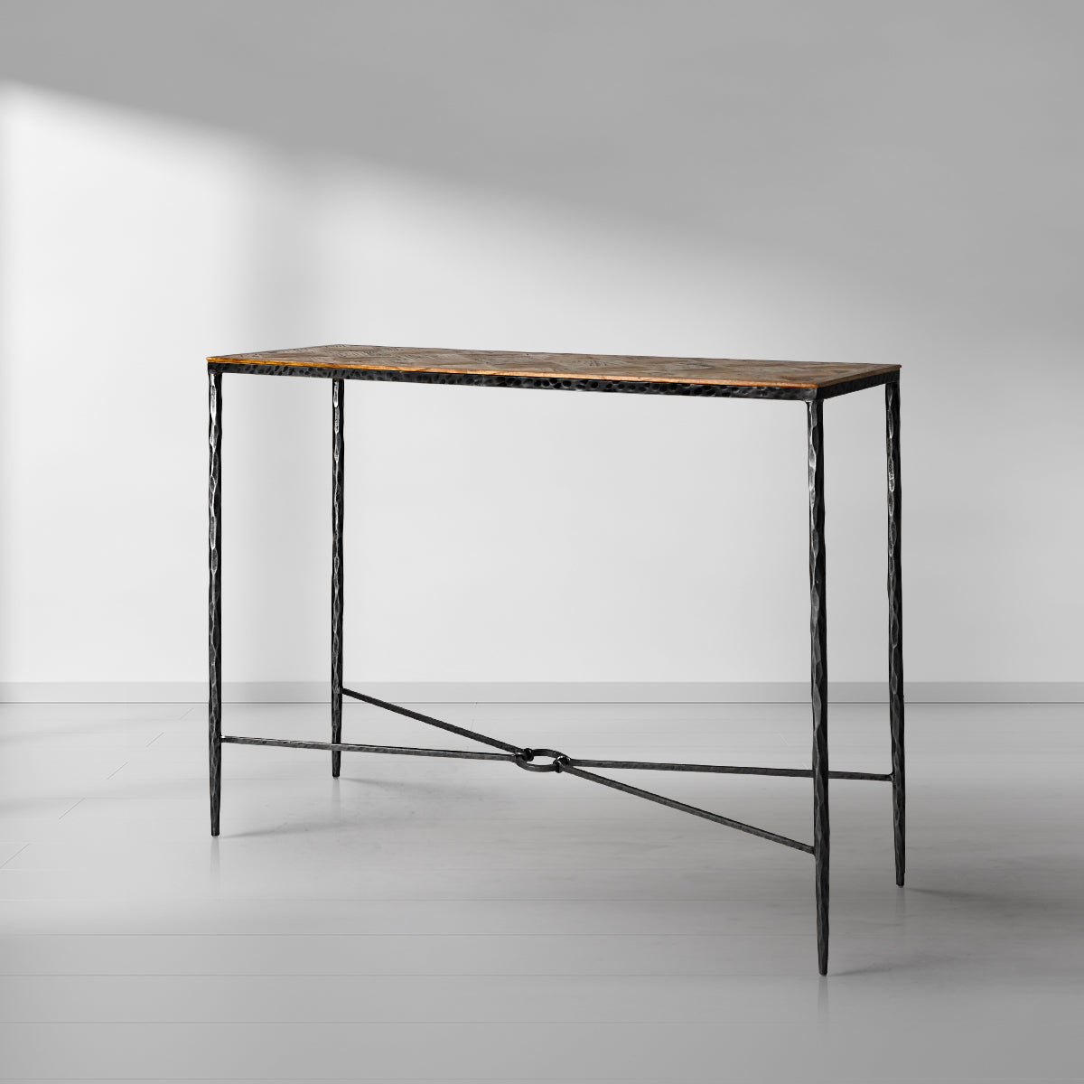 Thaddeus Forged Iron Metal Frame Elm Wood Console Table - Lamp Modern