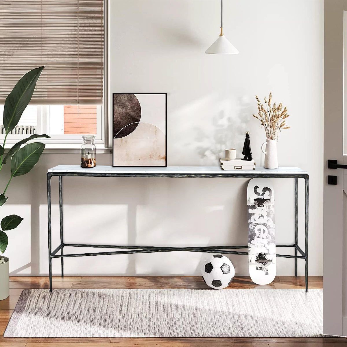 Thaddeus Forged Iron Rectangle Marble Console Table 60" 72" - Lamp Modern