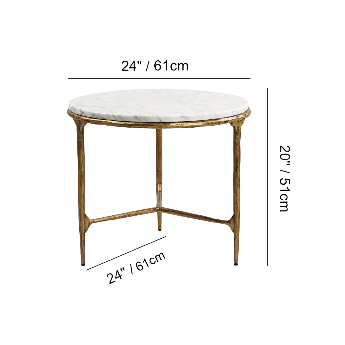 Thaddeus Forged Iron Marble Round Side Table 3 Table Leg 24"D - Lamp Modern