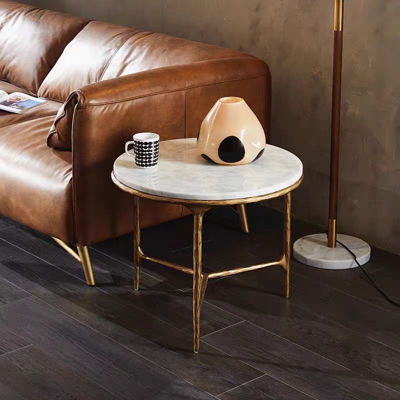 Thaddeus Forged Iron Marble Round Side Table 3 Table Leg 24"D - Lamp Modern