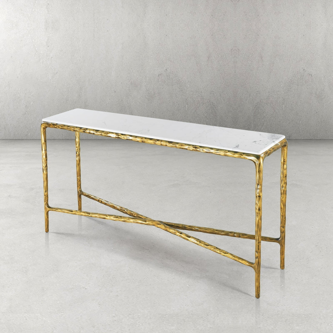 Thaddeus Forged Iron Rectangle Marble Console Table 60" 72" - Lamp Modern