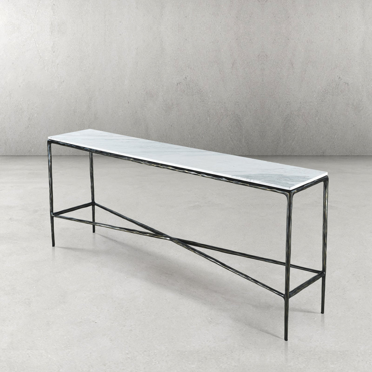 Thaddeus Forged Iron Rectangle Marble Console Table 60" 72" - Lamp Modern