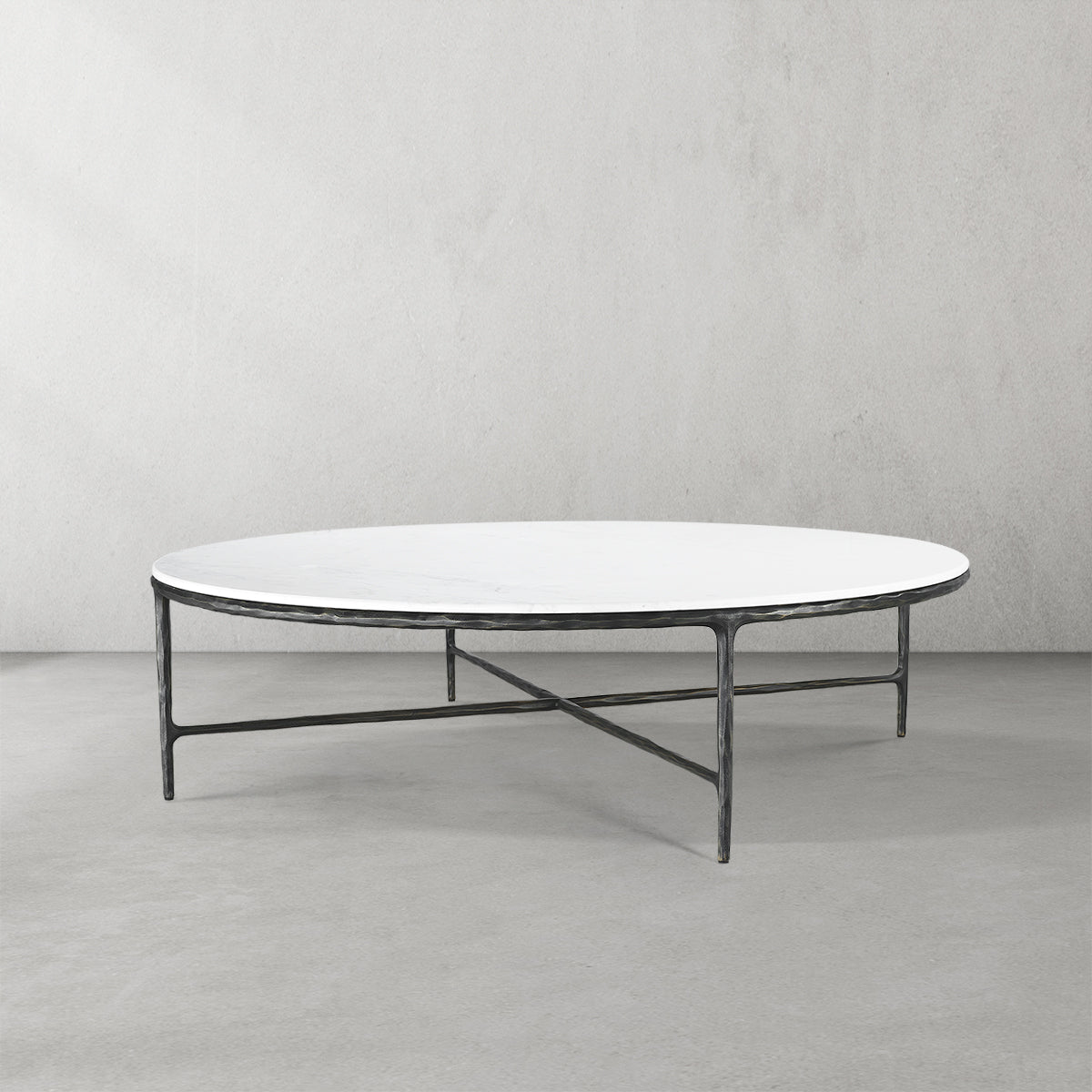 Thaddeus Forged Iron Marble Round Coffee Table 36" 55" - Lamp Modern