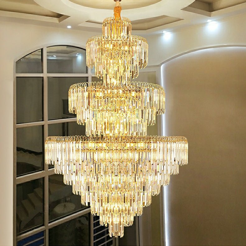3 Layers Extra Large Living Room Chandelier Luxury Foyer Entryway Crystal Light Fixture - lampmodern