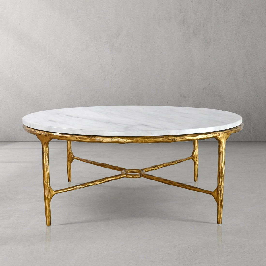 Thaddeus Forged Iron Marble Round Coffee Table 36" 55" - Lamp Modern