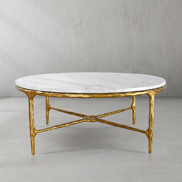 Thaddeus Forged Iron Marble Round Coffee Table 36" 55" - Lamp Modern
