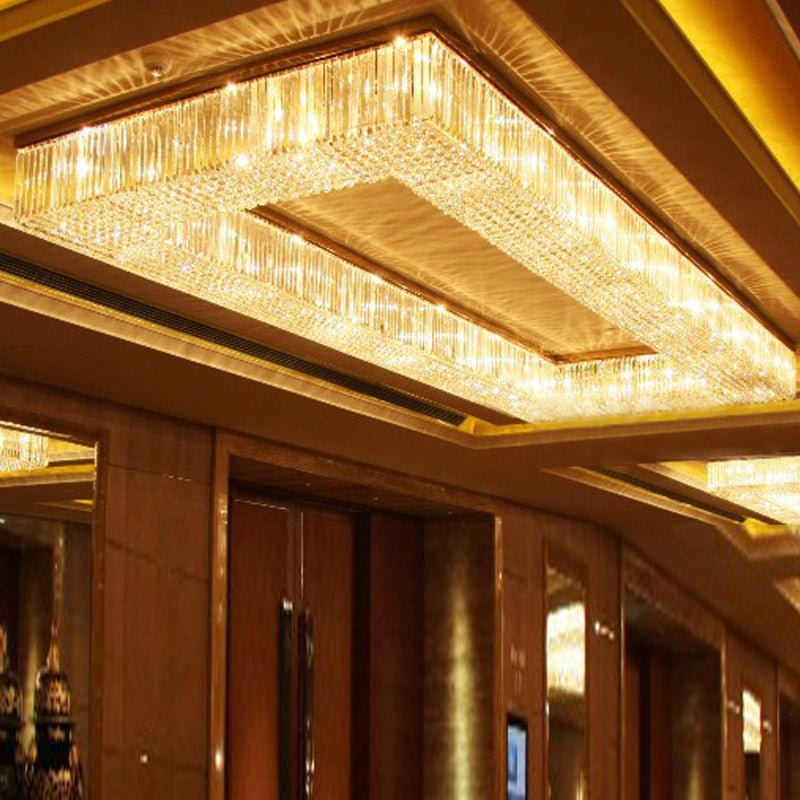 39X118 Inch Extra Large Rectangle Flush Mounted Gold Crystal Chandelier Lighting - lampmodern