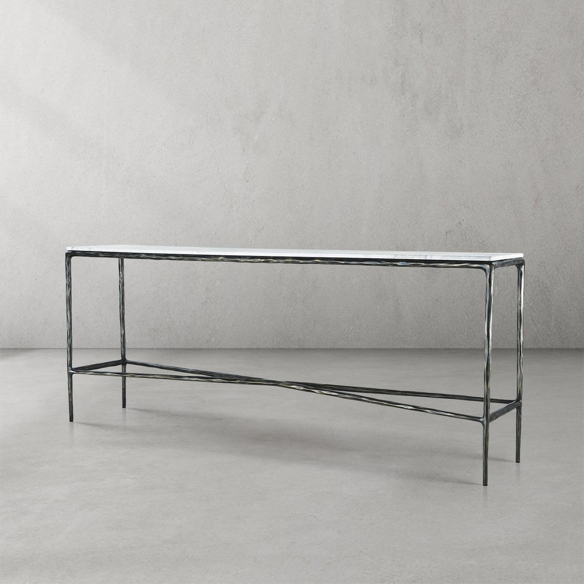 Thaddeus Forged Iron Rectangle Marble Console Table 60" 72" - Lamp Modern