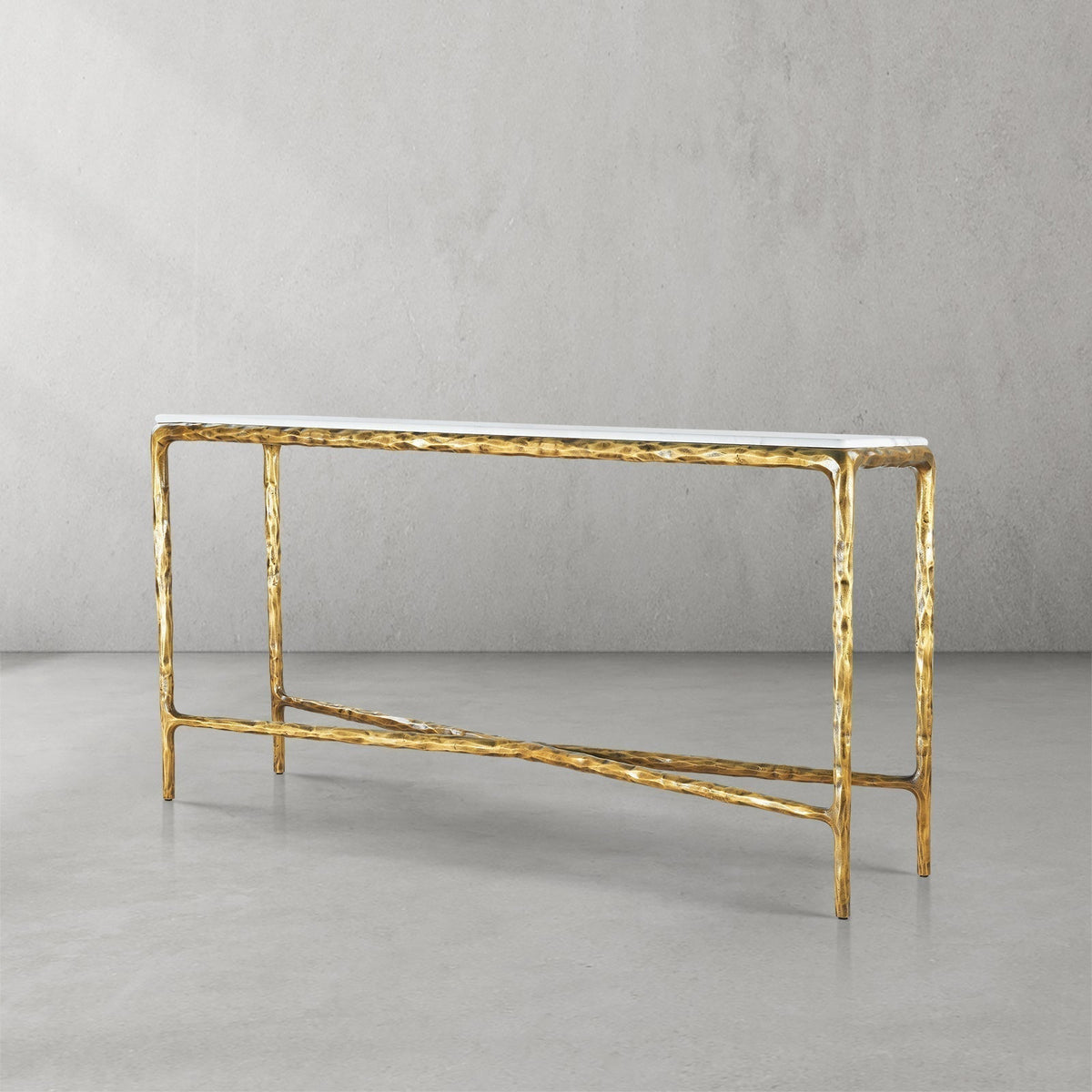 Thaddeus Forged Iron Rectangle Marble Console Table 60" 72" - Lamp Modern