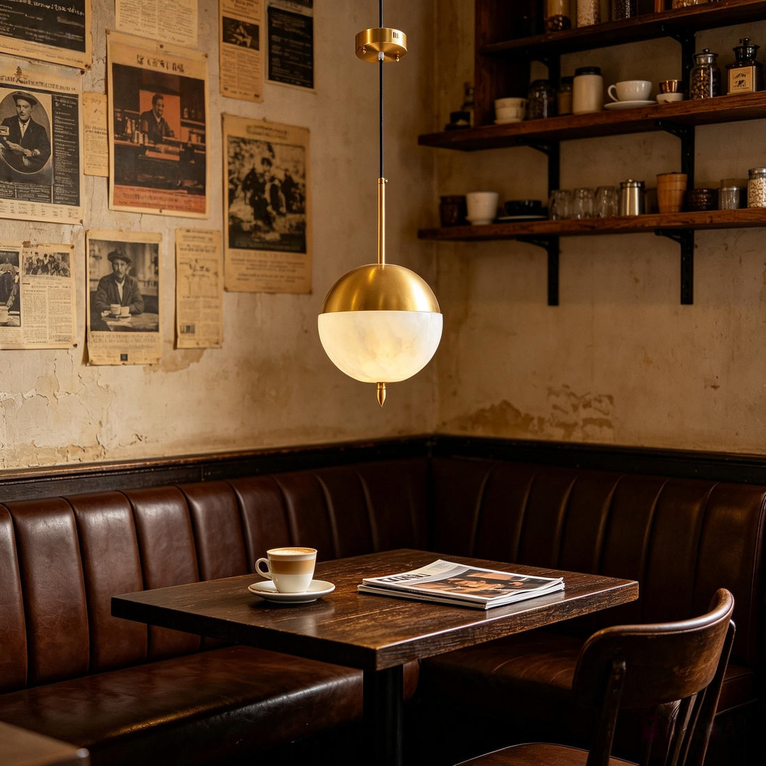 Elara Alabaster Globe Pendant Light in Brass