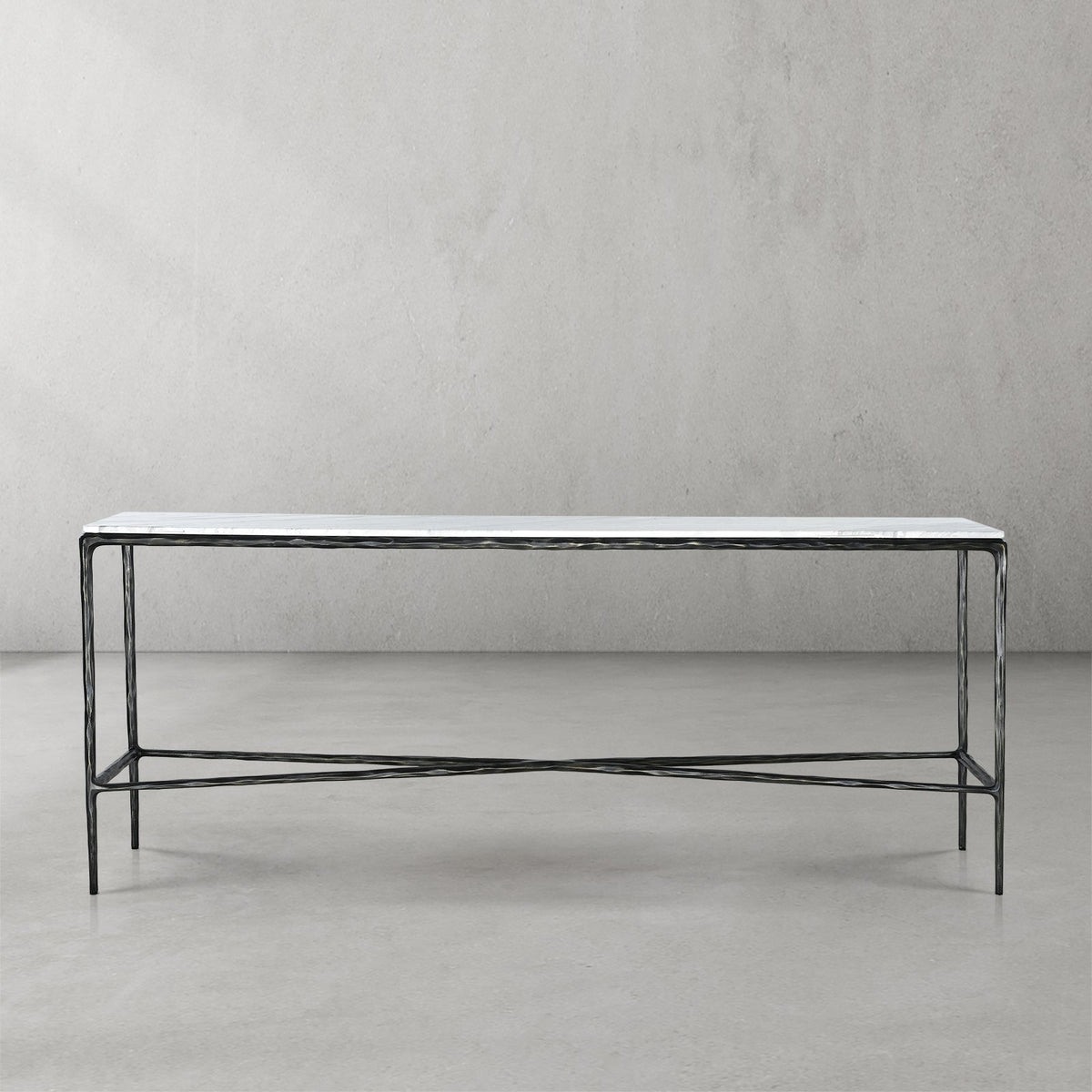Thaddeus Forged Iron Rectangle Marble Console Table 60" 72" - Lamp Modern