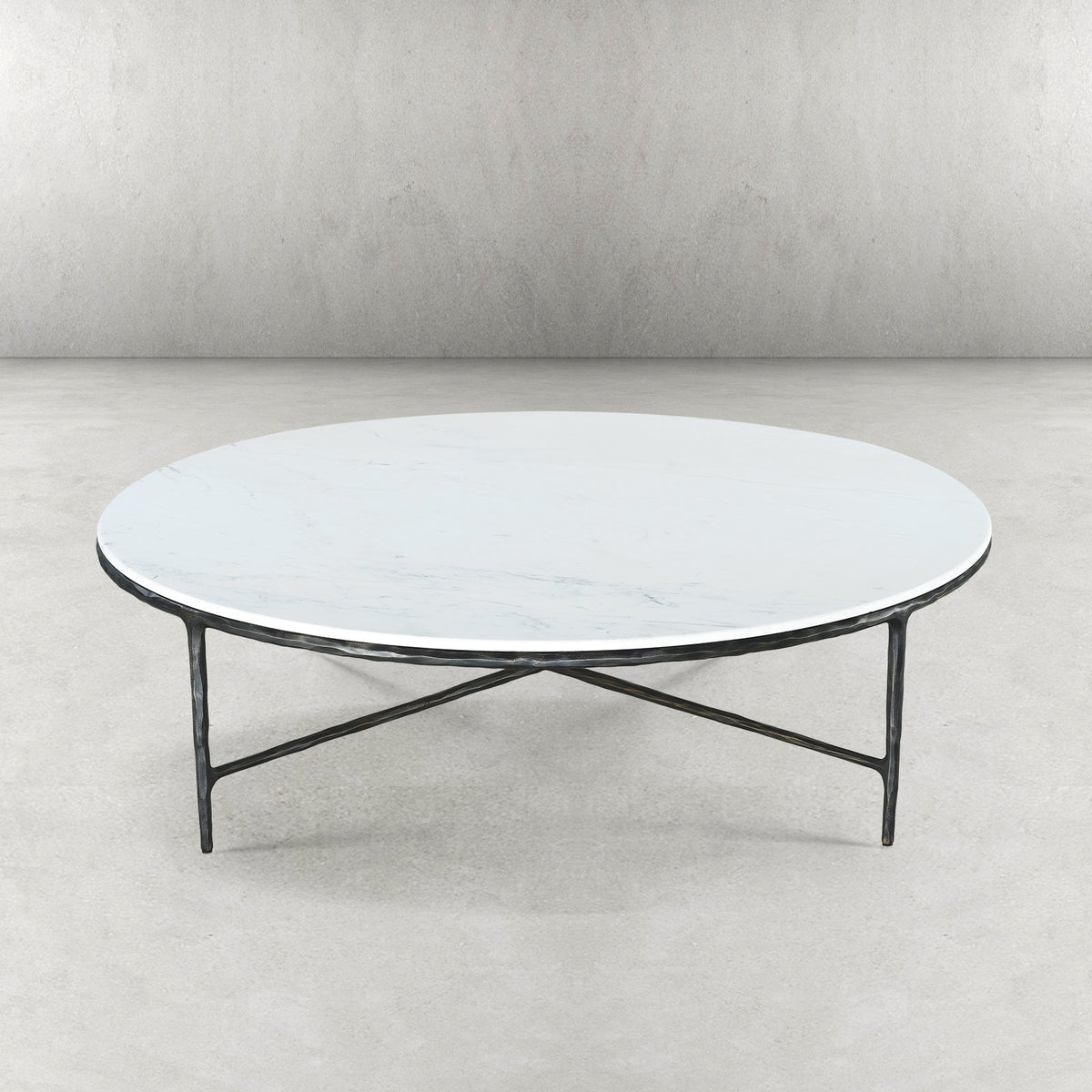 Thaddeus Forged Iron Marble Round Coffee Table 36" 55" - Lamp Modern