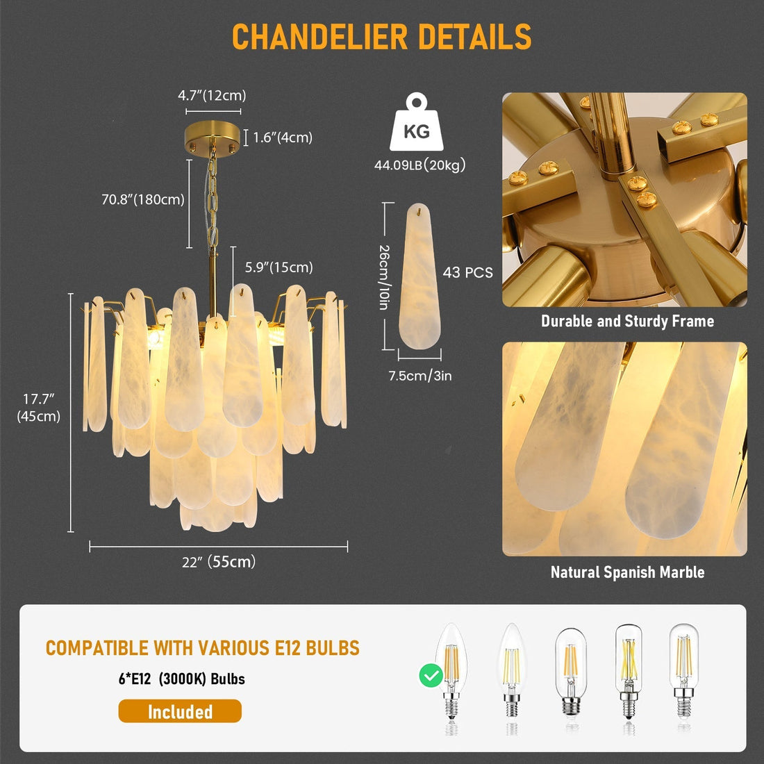 Alabaster Chandelier 22"