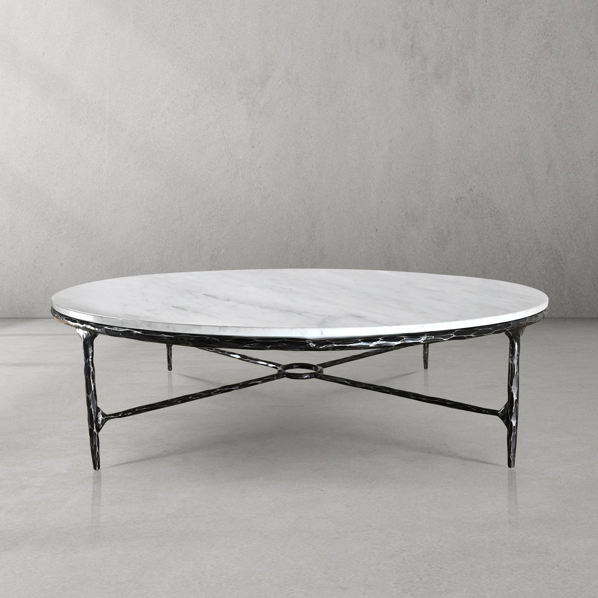 Thaddeus Forged Iron Marble Round Coffee Table 36" 55" - Lamp Modern